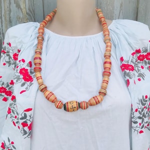 Necklace for women, ukrainian wood necklace, large wood necklace, tiered necklace, boho style wooden jewelry