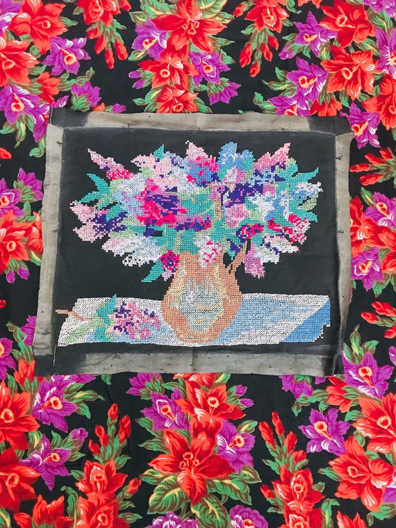 花 希少 ウクライナ刺繍 ヴィンテージ ハンドメイド刺繍 絵画