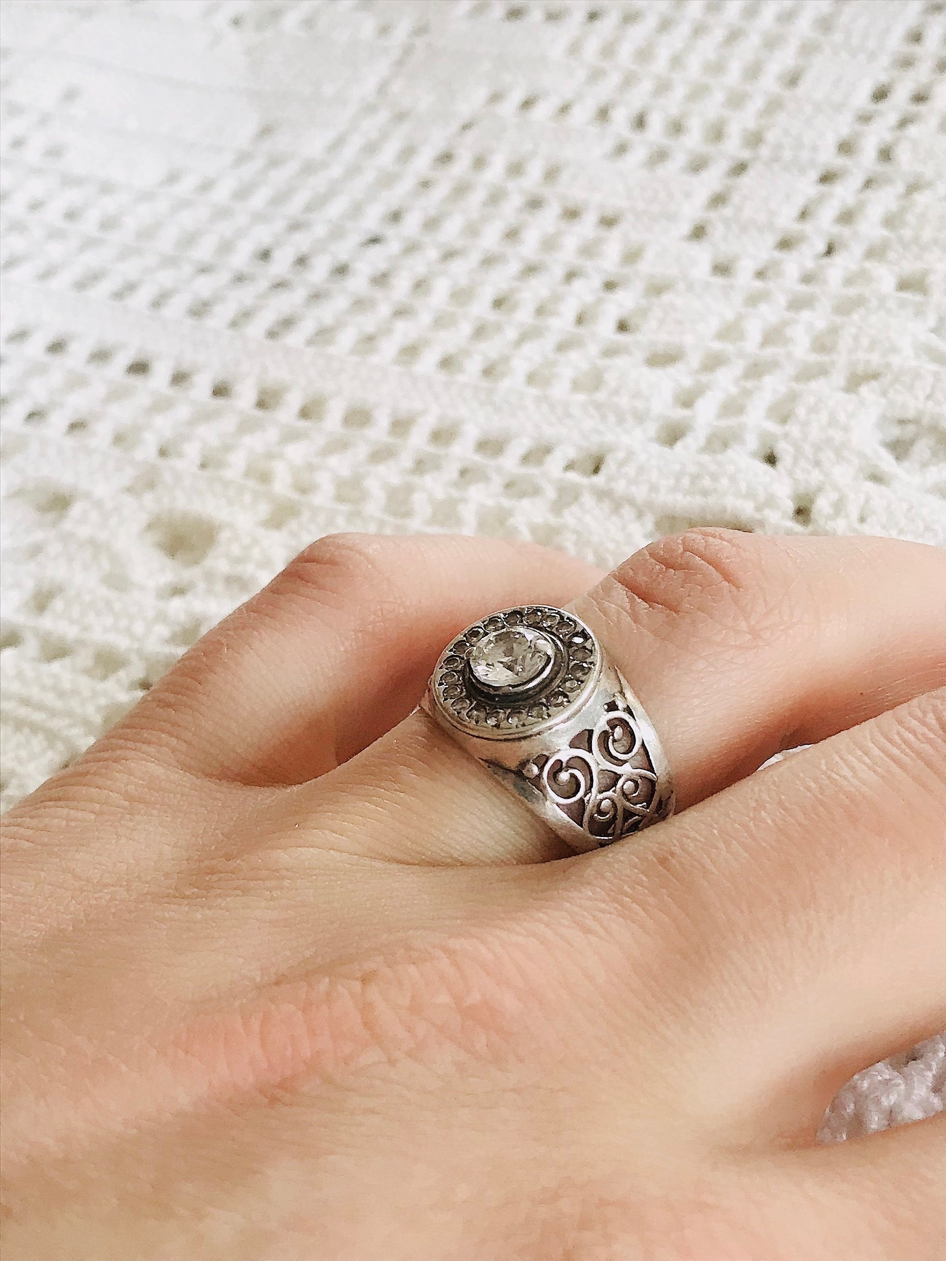 Bague Vintage Argent 925 époque Soviétique URSS - Zircone Cubique - Ancienne Occasion Bon état