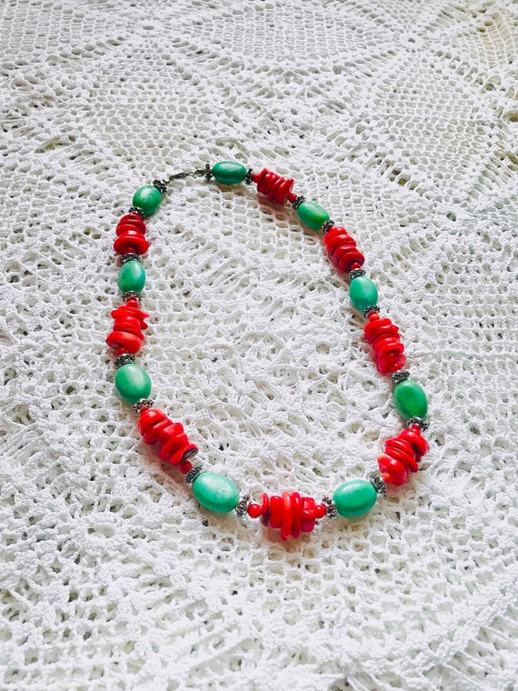 Classic coral and turquoise beads, gift for her, russian antiques, jewelry, vintage necklace