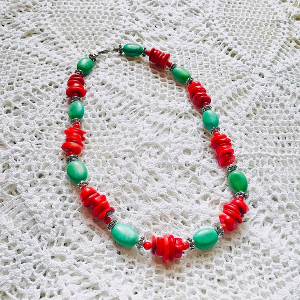 Classic coral and turquoise beads, gift for her, russian antiques, jewelry, vintage necklace