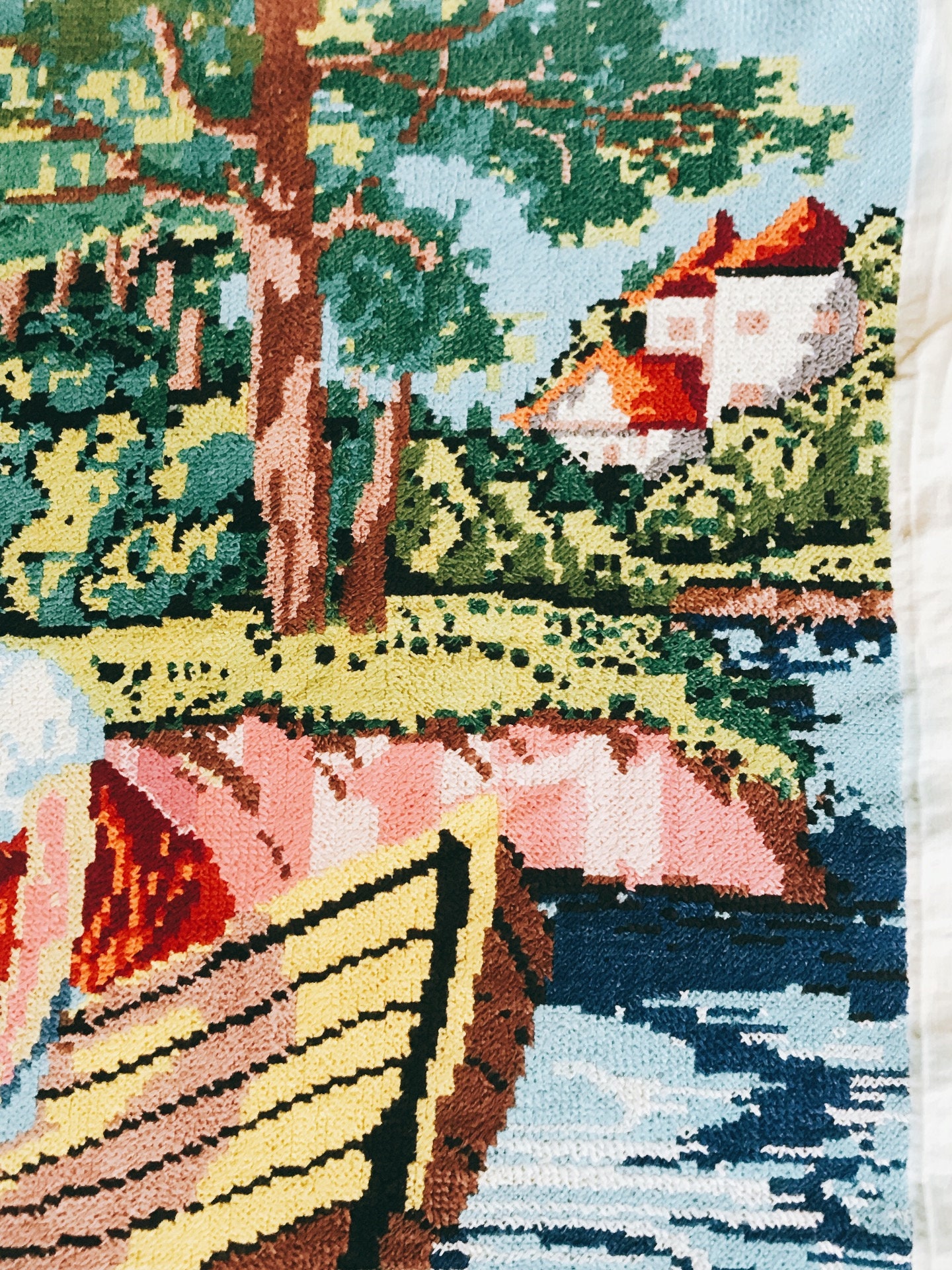 Embroidered Painting Walk on the Lake Cross Stitch on Vintage - Etsy