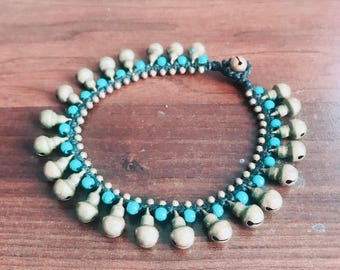 Bracelet made of natural unpainted turquoise beads and bells, 19th century