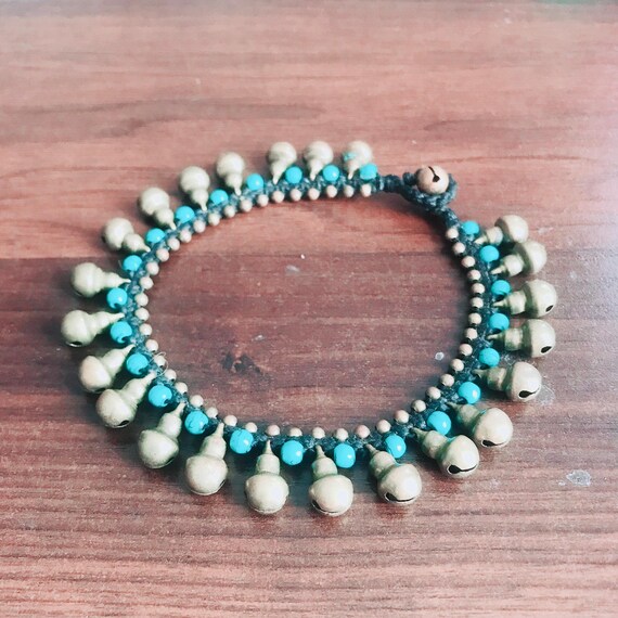 Bracelet made of natural unpainted turquoise beads and bells, 19th century