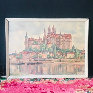 Großes altes Gemälde auf Leinwand "Schloss" KRENER MEIBEN