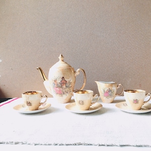 Antique porcelain set Madonna for 3 persons Figured pair on porcelain set Tea set for 3 persons