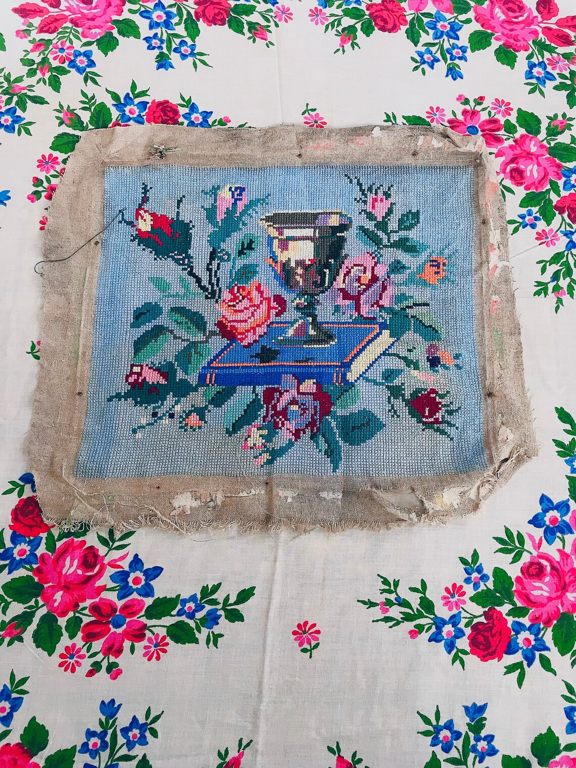 Flowers and book RARE Ukrainian embroidery Vintage Handmade Etsy