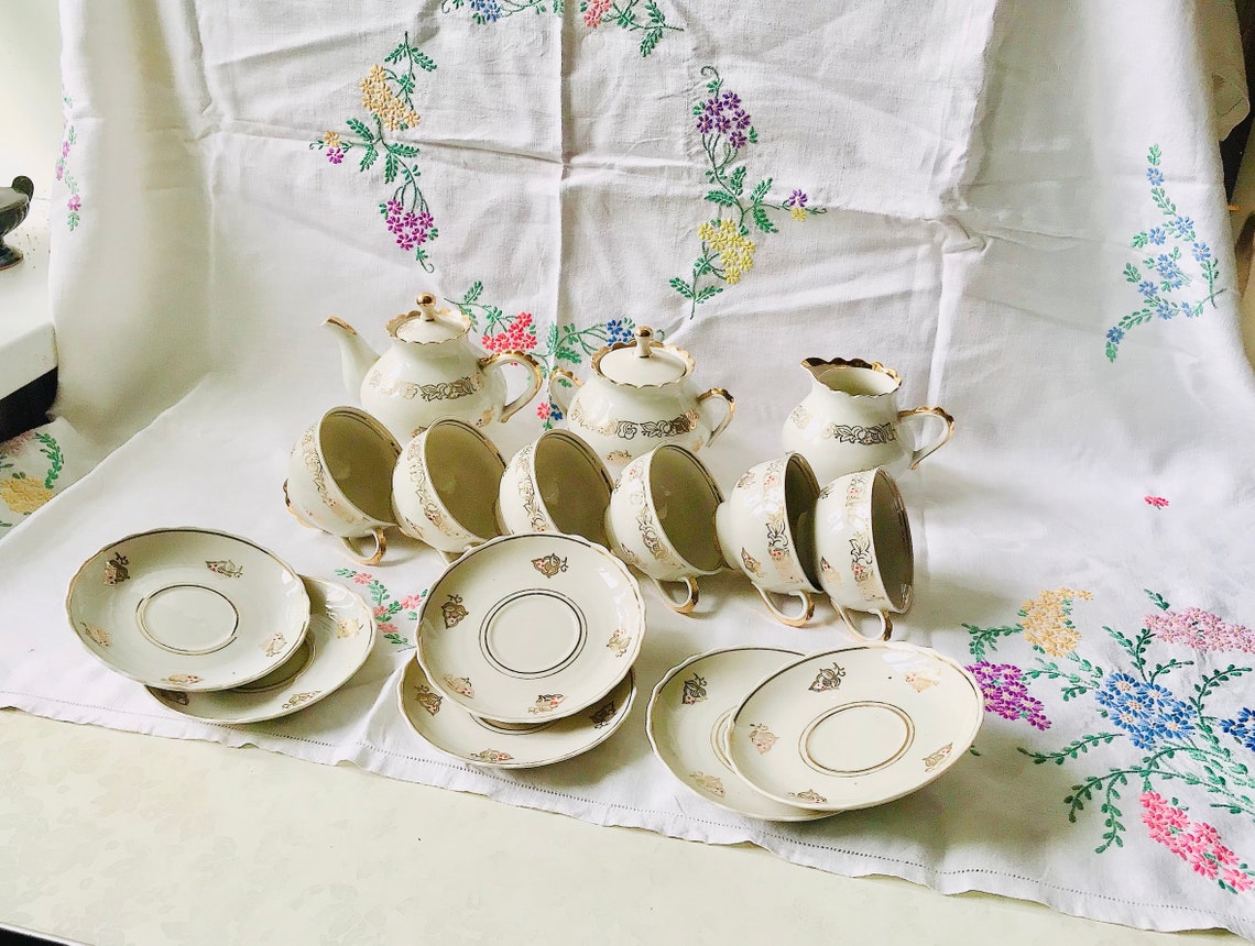 Tea Set for 6 Teapot Set Mid Century Retro Kitchen Decor Etsy