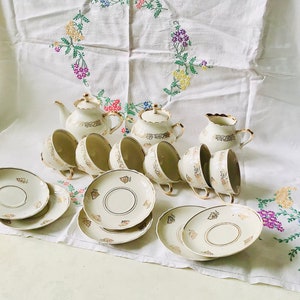 Tea set for 6, teapot set, mid century retro kitchen decor, tea cup set, tea set with teapot, USSR coffee set