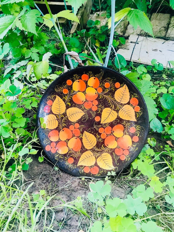 Plateau Russe Khokhloma Peint à La Main – Fraise Des Bois, Bois, 30 Cm, Fabrication Artisanale