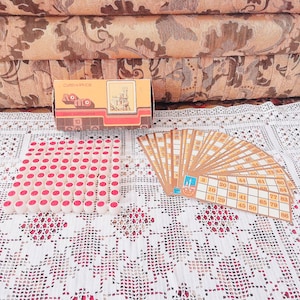 Antikes Lotto-Spiel, Vintages sowjetisches Bingo-Set, Familienbrettspiele, Fasstisch, altes Lotteriespiel
