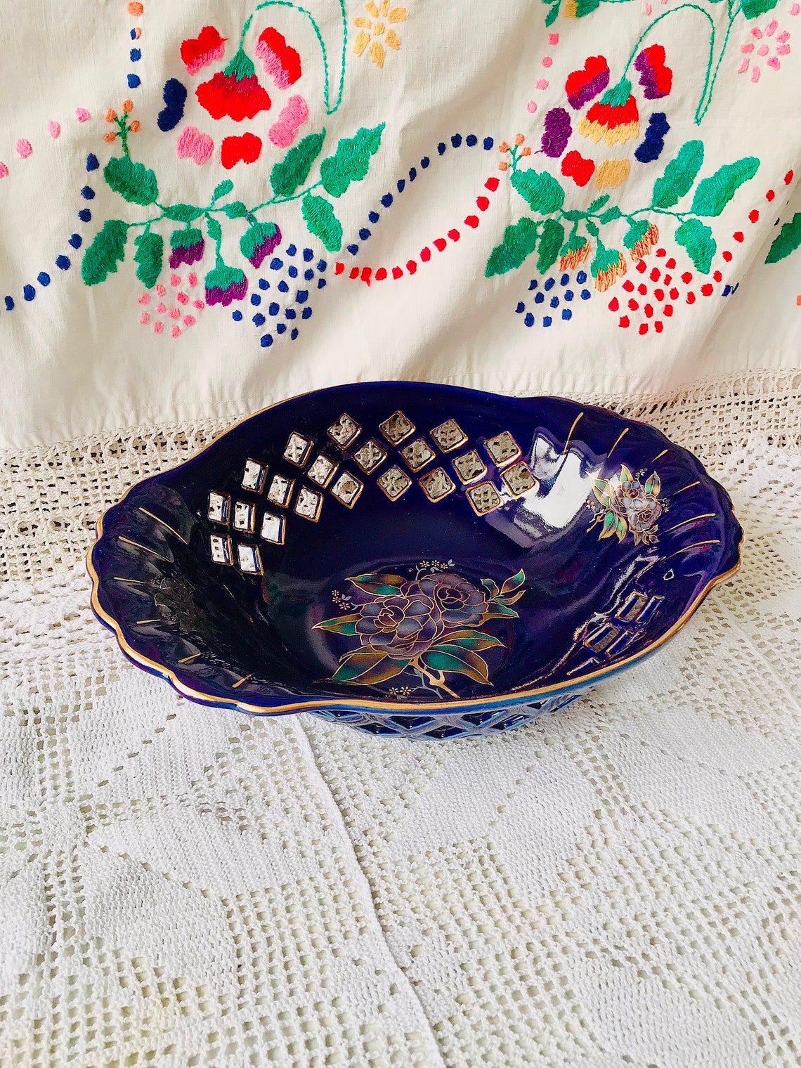 Cobalt blue porcelain bowl visiting Gold Blue Porcelain Candy Etsy