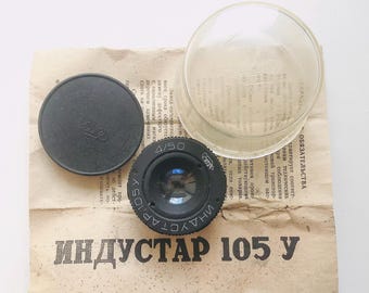Vintage Industar-105U 4/50 mm Lupe mit Schraubverschluss mit Dokument