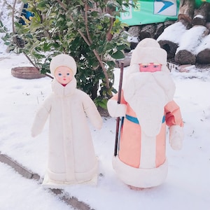 Set of two figures, Santa Claus, Ornament, Christmas, Snow Maiden, USSR ornament, old toy, Christmas tree toy, gift, decor