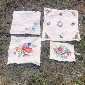 Vintage hand embroidery 4 pieces embroidery wall art painting with needles original flowers