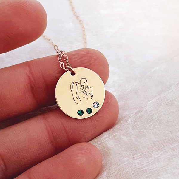 Personalised Family Birthstones Necklace, Circle Disc Pendant, Grandma Grandmother Sentimental Keepsake Gift, Birthday Gift Mum Mother