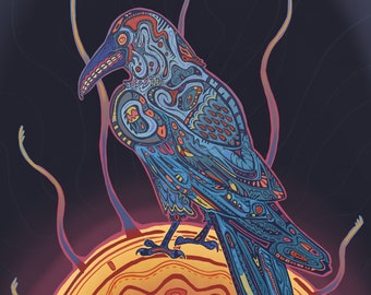 kâhkâkiw kâ-wâsasaskotonihkêt / Rabe bringt das Licht von Caleb Dysart (8x10)