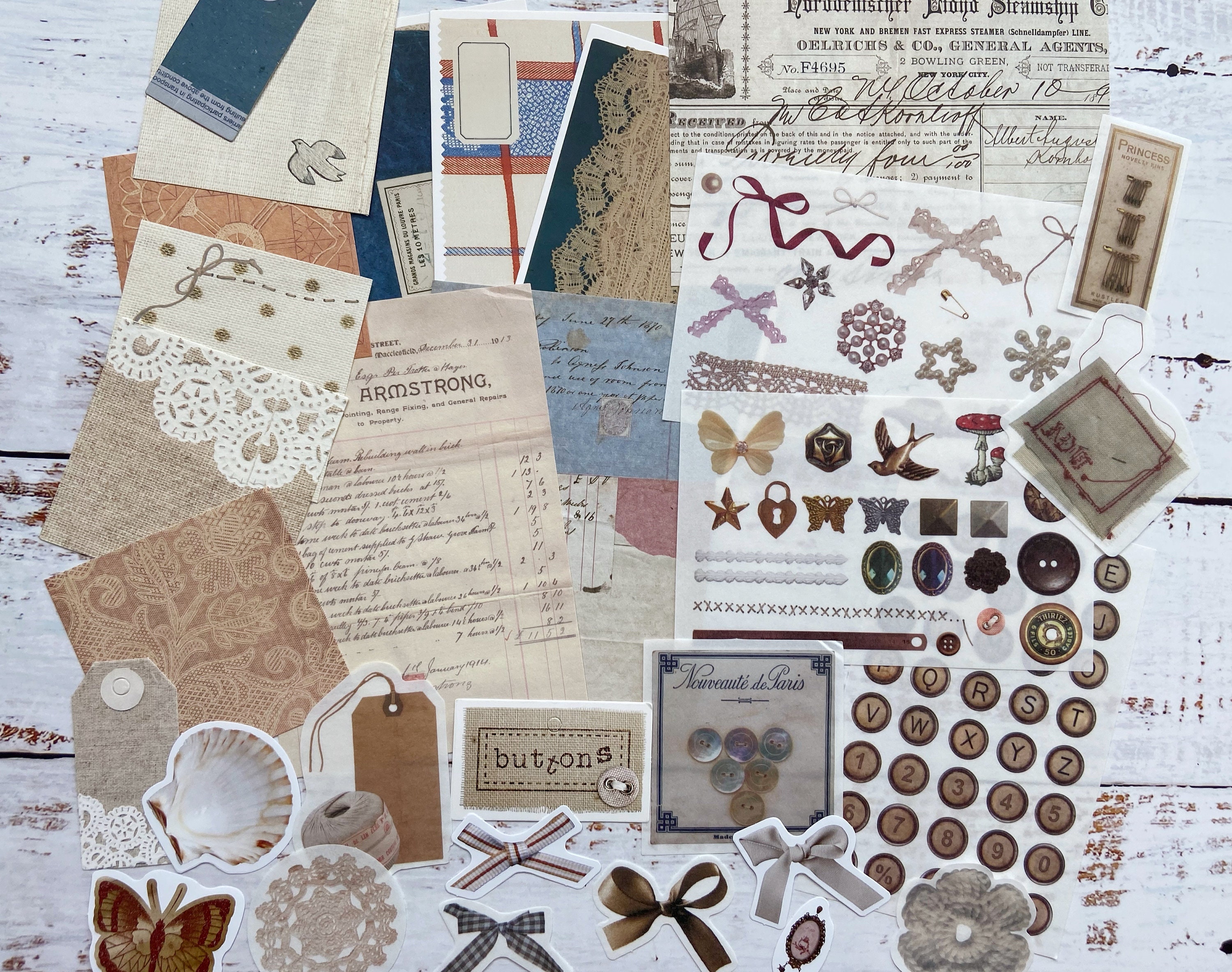 Journal Papers / 30 Vintage Scrap Pieces 3 X 3 