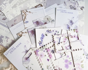 35 Pieces Violet Junk Journal Kit, Floral Paper Grab Bag, Decorative Paper, Embellishments, Mystery Bag, Journal Stationery