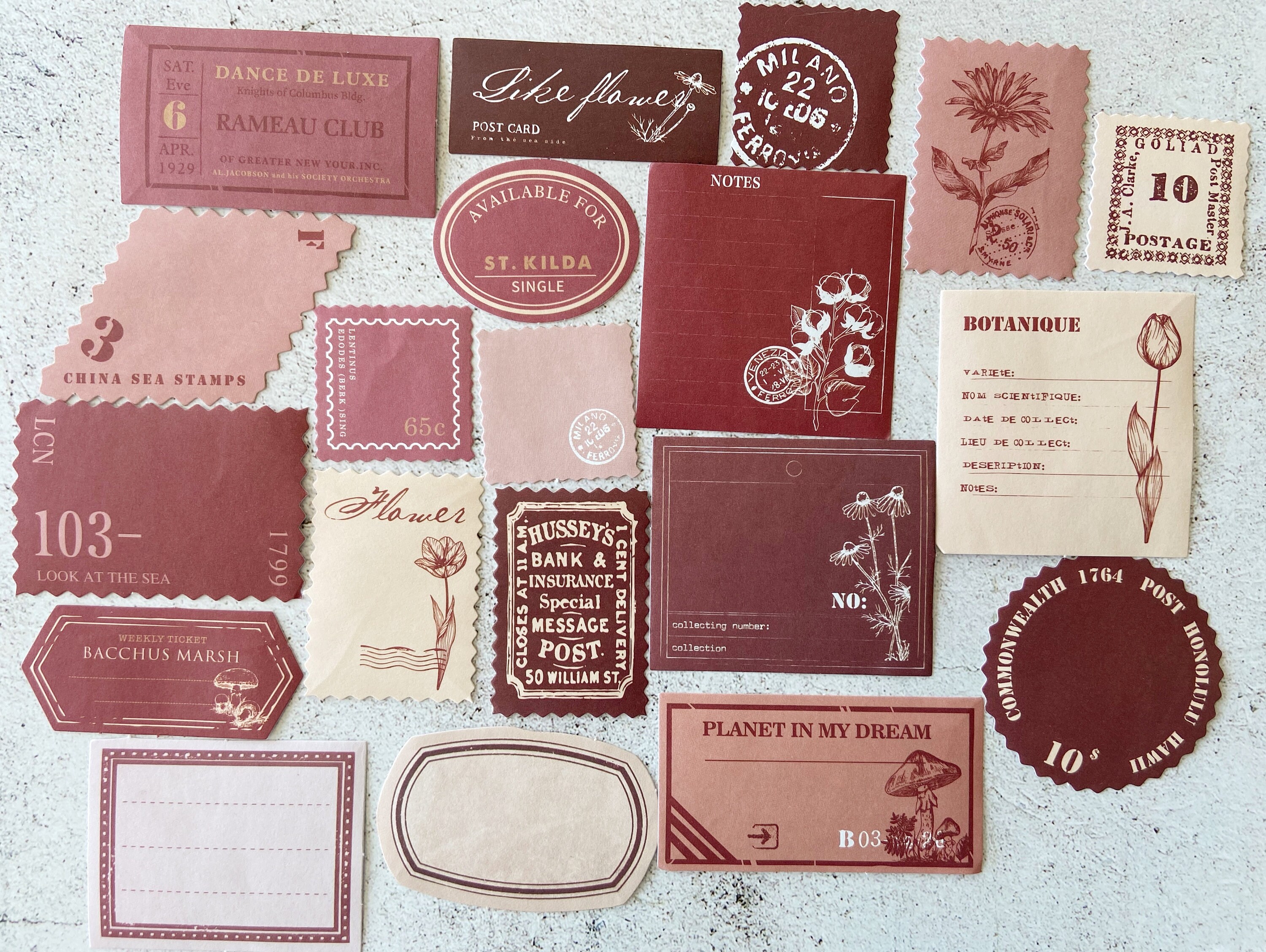 40 Pieces Vintage Junk Journal Sticker Paper Color Theme Etsy