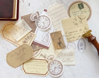 Vintage Ephemera Pack: Washi Paper Stickers, Art Journal (30 Pieces)