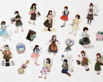 40 Pieces Cute Girl Journal Sticker, Girl Outfit PET Sticker, Anime Girl, Junk Journal, Scrapbooking, Planner, Bullet Journal