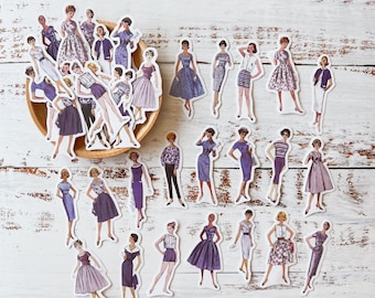 40 Pieces Vintage Lady Washi Sticker, Retro Fashion Lady Sticker, Journal Sticker, Planner Sticker, Scrapbooking, Junk Journal