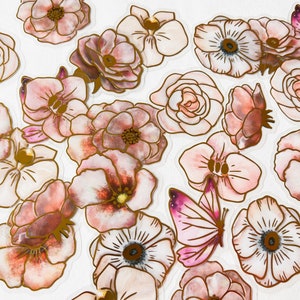 Lot de 30 autocollants de belles fleurs, autocollants pour animaux de compagnie, autocollants de journal fleurs, roses, papillons, journal indésirable, scrapbooking
