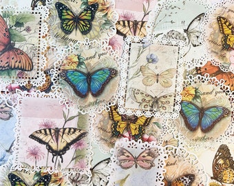 20 Stück Schmetterling Collage Papier, Spitze Scrapbooking Papier, Feengarten Papier, Collage, Junk Journal, Ephemera