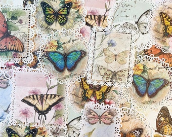 20 Pieces Butterfly Collage Paper, Lace Scrapbooking Paper, Fairy Garden Paper, Collage, Junk Journal, Ephemera