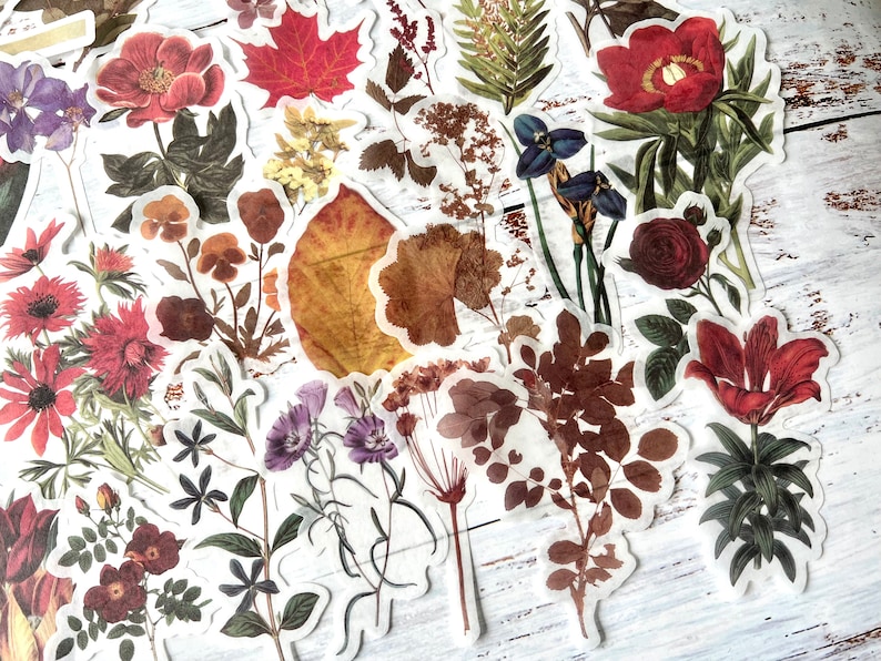 vintage-flower-washi-stickers-scrapbook-ephemera-36-piece-set-etsy