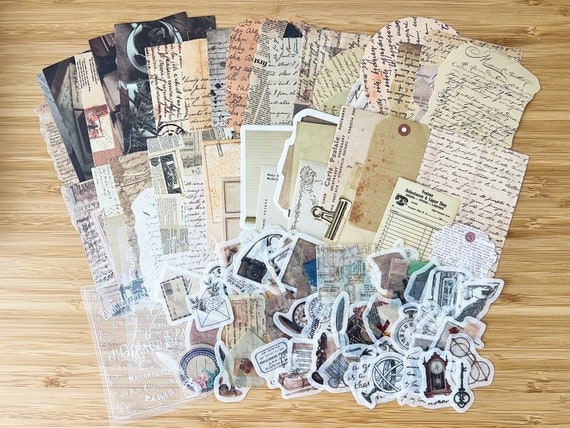 100 Pieces Vintage Scrapbook Supplies Pack for Art Journaling Junk
