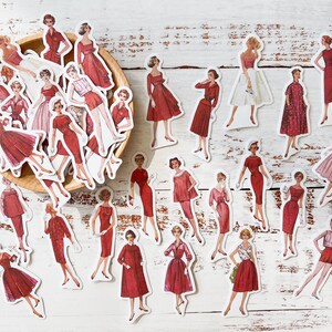 Vintage Lady Washi Stickers: Retro Fashion Girl, Junk Journal (40 Pieces)