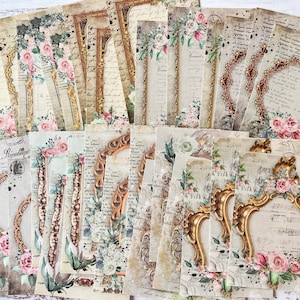 30 pièces de papier pour collage avec cadre en miroir, papier à motifs floraux, papier de style vintage, journal artistique, papier artisanal