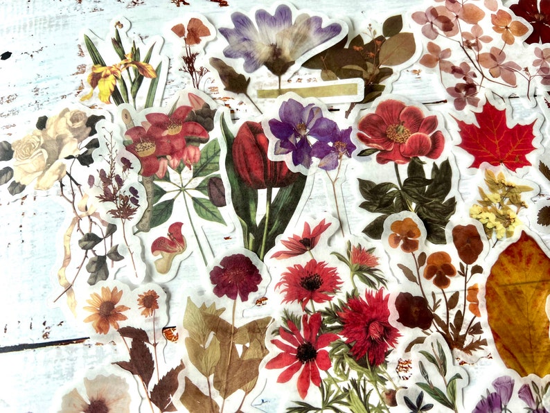 Autocollant floral en Washi 36 pièces, autocollants fleurs vintage, éphémères de scrapbooking, journal indésirable, autocollants pour agenda image 3