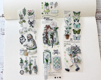 Sample Loop Girls and Botanical PET Tape, Flower and Plant Masking Tape, Girl Sticker, Journal, Bujo, Planner, Scrapbooking