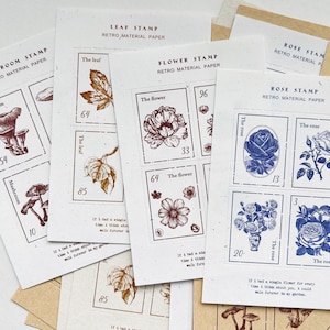 24 pièces de papier pour timbres botaniques, fleurs, mélange de papiers éphémères, timbres botaniques, lot de papiers, journal, scrapbooking