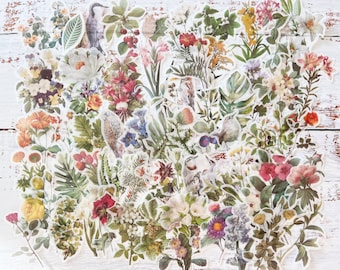 Flower and Bird Washi Stickers: Botanical Journaling, 60 Pieces