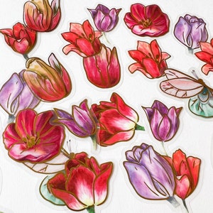 Lot de 30 belles fleurs et papillons, autocollants feuille d'or, autocollants de journal fleurs, autocollants pour animaux de compagnie, journal indésirable, scrapbooking