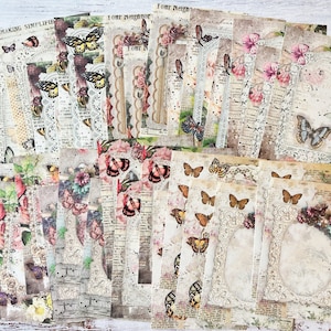 30 pièces de papier pour collage avec cadre papillon, papier à motifs de style vintage, papier floral, papier artisanal, ensemble de papiers mélangés