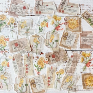 Lot de 30 autocollants floraux en Washi, éphémères de scrapbooking, autocollants de journal, journal indésirable, Stickers fleurs, fournitures créatives