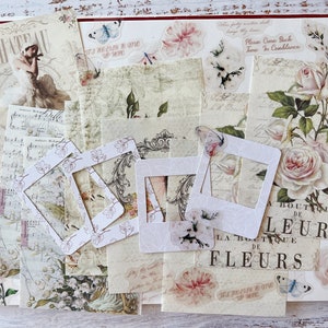 40 Pieces Flower Junk Journal Kit, Vintage Style Journaling Paper, Collage Sheets, Flower Sticker, Ephemera Pack