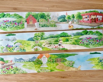 Sample Loop Flower Garden Washi Tape, Landscape Moodtape Masking Tape Sample, Cottagecore Botanical Washi Sticker, Planner, Journal