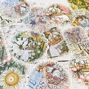 20 feuilles de papier collage jardin féerique, papier de scrapbooking fleurs et filles, cadre en dentelle, journal indésirable, bujo