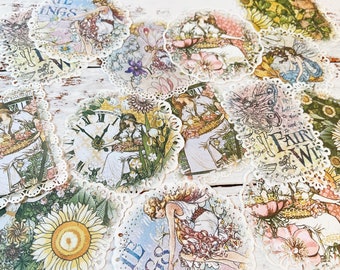 20 Matte Paper Fairy Garden Collage Paper: Junk Journal Embellishments