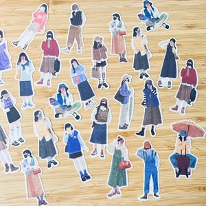 Lot de 40 autocollants selfie fille en Washi, autocollant jolie fille, autocollant confortable, tenues à la mode, fabrication de cartes, cliparts, scrapbooking, bujo