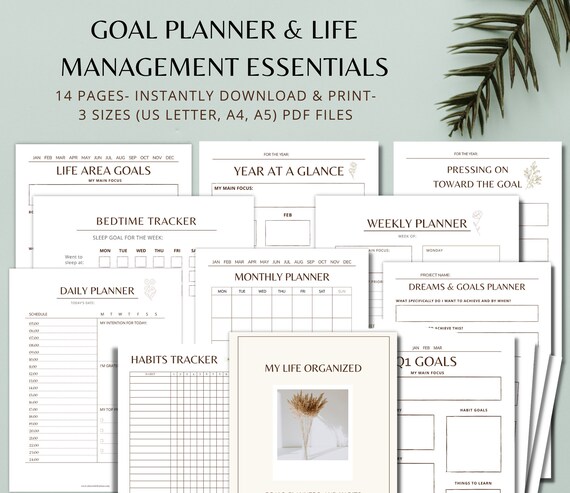 Minimalistic Goal Planner Printable, Life Management, Goal Setting, Personal Planner, Habit Tracker, Personal Growth, Life Coach, Organizer