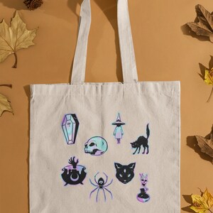 häxväska, häxtygväska, söt tygväska, häxgåva, estetisk tygväska, häxkläder, bild 2