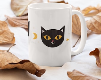Halloweenmugg, höstmugg, kattmugg, månmugg, höstkaffemugg, häxkaffemugg, häxmugg, halloweenkoppar