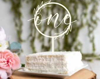 Cake Smash Botanical Vine Round Halo Wood Cake Pick | Baby First Birthday Party Wooden Decoration